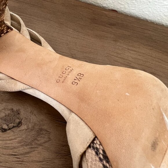Gucci Suede Leather Python Heel Ankle Strap Pumps 9.5B - Picture 10 of 11